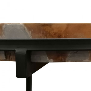 Bout de canapé rond en bois de teck et ciment avec piètement métal zoom - COMBINE