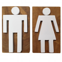Décoration signalétique pour WC homme/femme en bois de teck - vue de face - KATH