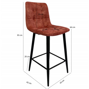 Chaise de bar capitonnée en velours rouge - dimensions - HERBY