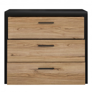Commode 3 tiroirs en bois finition chêne - tiroirs ouverts - DAVID