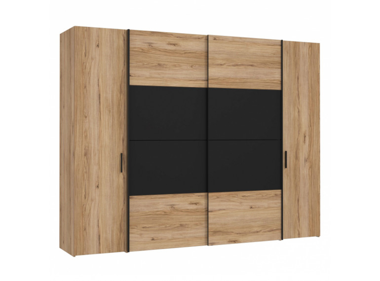 Armoire dressing en bois finition chêne avec portes coulissantes et battantes - DAVID
