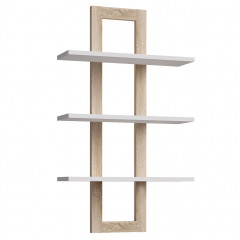 Étagère à suspendre moderne avec 3 tablettes en bois effet chêne et blanc - vue de 3/4 - VIK