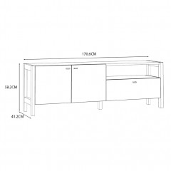 Meuble TV moderne en bois effet chêne et blanc avec 1 tiroir 2 portes - dimensions - VIK