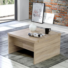 Table basse réhaussable et extensible en bois effet chêne - vue en ambiance - DINNER