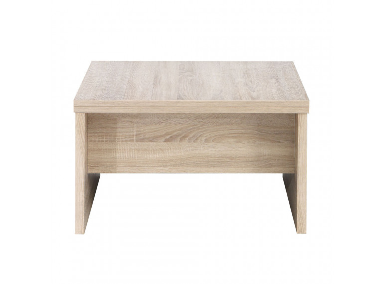 Table basse réhaussable et extensible en bois effet chêne - vue de face - DINNER