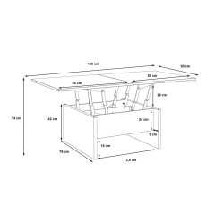 Table basse réhaussable et extensible en bois effet chêne - avec dimension - DINNER