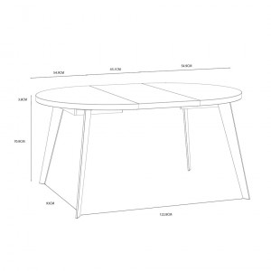 Table ronde en bois extensible D.110 cm - vue avec dimensions - XTRA
