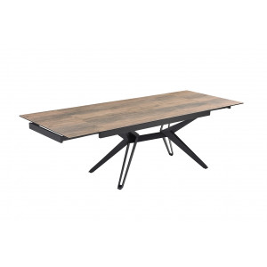 Table extensible en céramique finition bois L160/240cm - Pieds n°5 : Type Z + barre centrale - UNIK