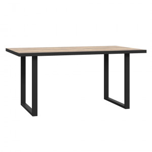 Table de repas fixe en bois effet chêne et noir style industriel L160cm - vue de côté - YAL