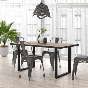 Table de repas fixe en bois effet chêne et noir style industriel L160cm - vue en ambiance - YAL