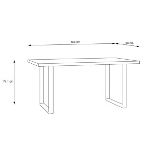 Table de repas fixe en bois effet chêne et noir style industriel L160cm - dimensions - YAL