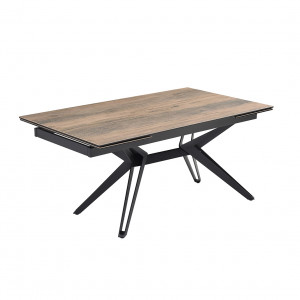 Table extensible en céramique finition bois L160/240cm - Pieds n°5 : Type Z + barre centrale - UNIK