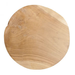 Tabouret en bois de teck avec plateau rond et piètement racine - vue matière plateau - BRUL