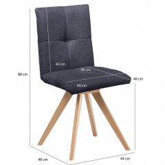 Lot de 2 chaises rotatives 180° capitonnées en tissu gris anthracite  - photo avec mesures - HORTENSE