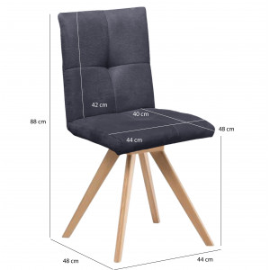 Lot de 2 chaises rotatives 180° capitonnées en tissu gris anthracite  - photo avec mesures - HORTENSE