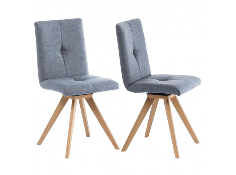 Lot de 2 chaises rotatives 180° capitonnées en tissu gris clair - vue en lot de 2 - HORTENSE