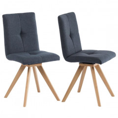 Lot de 2 chaises rotatives 180° capitonnées en tissu gris bleu - vue en lot de 2 - HORTENSE
