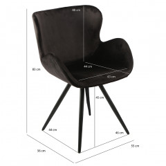 Chaise en velours avec piètement en métal noir - dimensions - LILOU