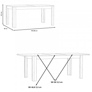 Table extensible Blanc Laqué - Vue mesures - SENSATION