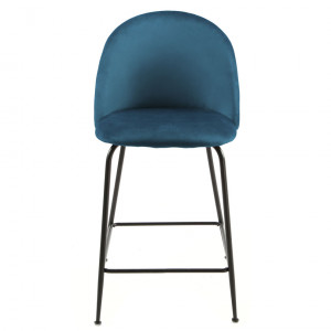 Lot de 2 chaises de bar en velours avec piètement en métal noir - Bleu - vue de face - CLEA