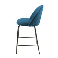 Lot de 2 chaises de bar en velours avec piètement en métal noir - Bleu - vue de côté - CLEA