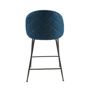 Lot de 2 chaises de bar en velours avec piètement en métal noir - Bleu - vue de dos - CLEA