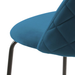 Lot de 2 chaises de bar en velours avec piètement en métal noir - Bleu - vue zoom - CLEA