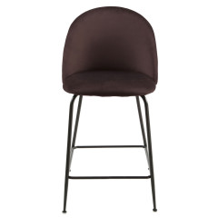 Lot de 2 chaises de bar en velours avec piètement en métal noir - Marron - vue de face - CLEA