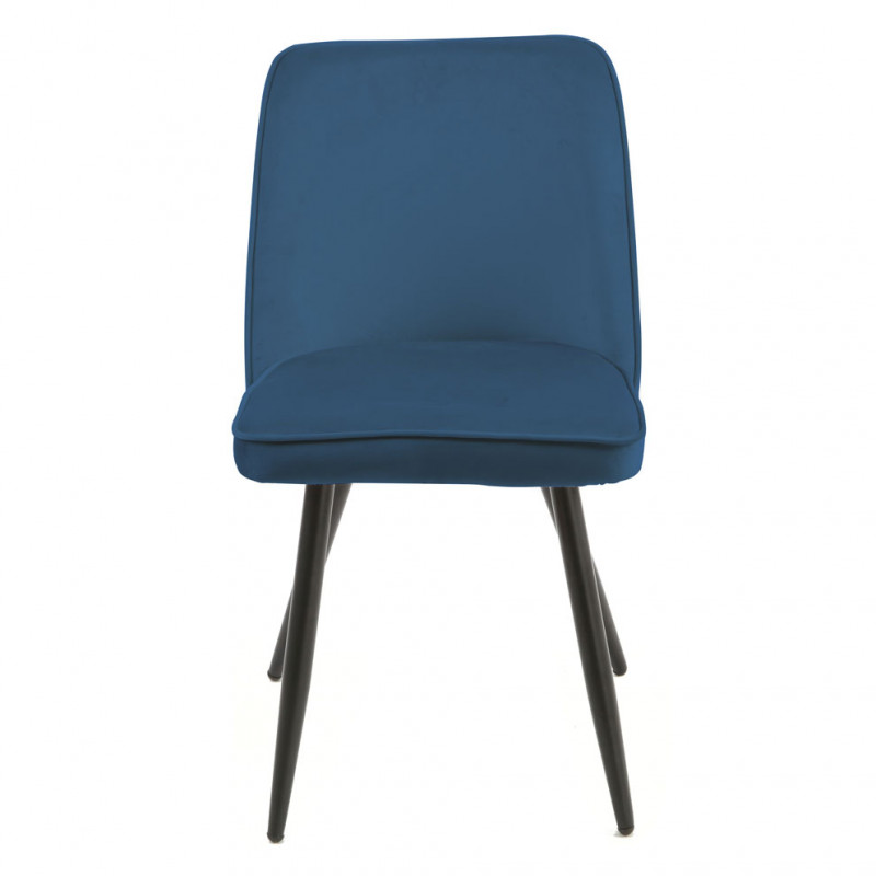 Lot de 2 chaises en velours avec piètement en métal noir - Bleu marine - vue de face - PETALE