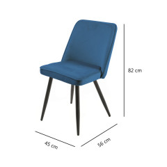 Lot de 2 chaises en velours avec piètement en métal noir - Bleu marine - vue mesures - PETALE