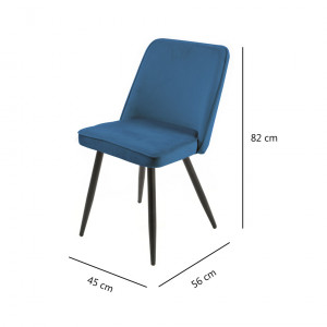 Lot de 2 chaises en velours avec piètement en métal noir - Bleu marine - vue mesures - PETALE
