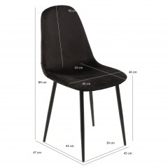 Chaise en tissu noir velours & métal -dimensions - NINA