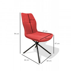 Chaise design en tissu rouge avec piètement en métal noir - dimensions - ALINE