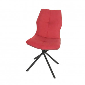 Chaise design en tissu rouge avec piètement en métal noir - vue de face - ALINE