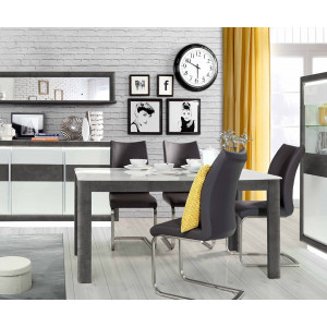 Table de repas extensible béton gris foncé & blanc - salon moderne - ambiance salle à manger - MONACO
