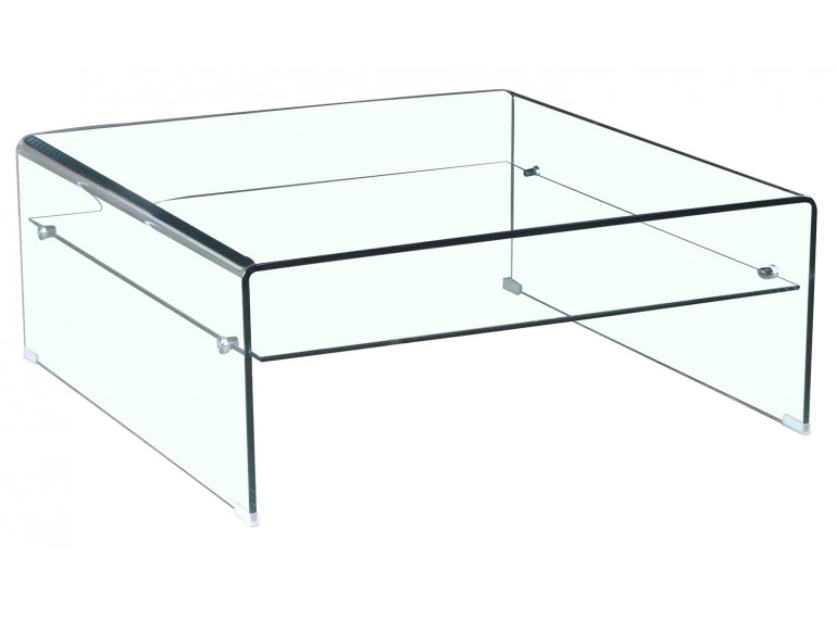 Table basse carré en verre trempé - vue de 3/4 - BENT