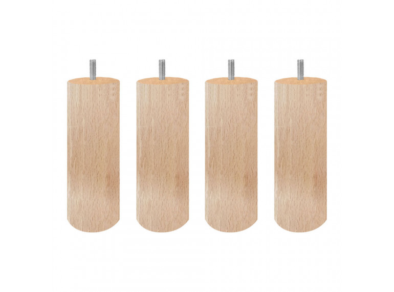 Lot de 4 pieds cylindrique pour meuble en bois de hêtre - D.6cm H.20cm - coloris bois vernis - EDDY