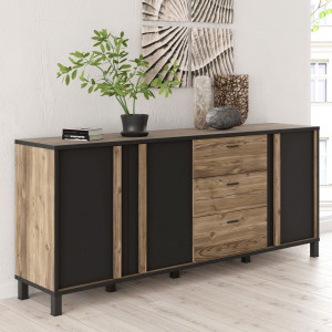 Buffet en bois effet chêne et noir style industriel L200cm - Vue en ambiance - YAL