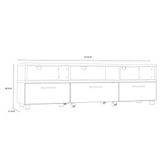 Meuble TV blanc avec table basse intégré sur roulettes - dimensions - LAKE