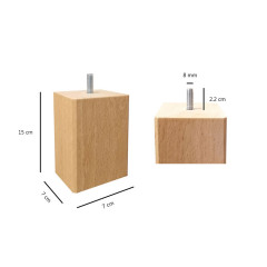Lot de 4 pieds cubique pour meuble en bois de hêtre - L.7cm H.15cm - 4 coloris - Bois - Mesures -  EDDY