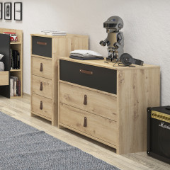 Commode 3  tiroirs décor chêne beige et noir - ambiance moderne et chaleureuse - ARTHUR