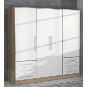 Armoire dressing blanc et aspect chêne clair 4 portes - Vue en ambiance - LERMA