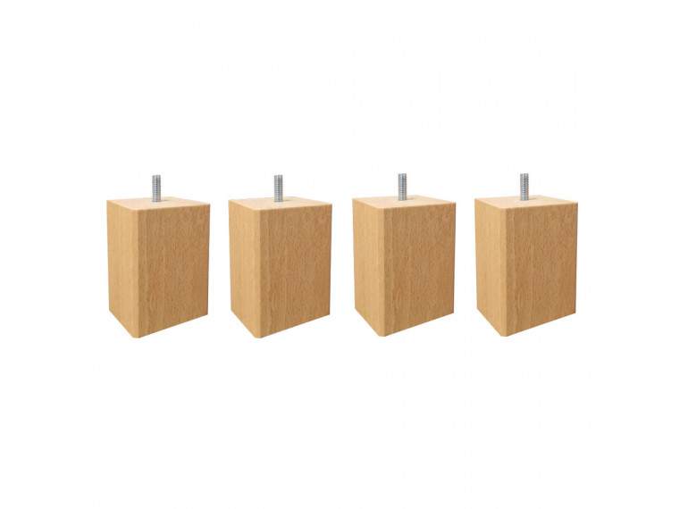 Lot de 4 pieds cubique pour meuble en bois de hêtre - L.7cm H.10cm - coloris bois - EDDY