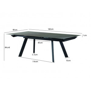 Table extensible plateau céramique marbrée gris anthracite 160/240 cm - Vue mesures - MARKUS