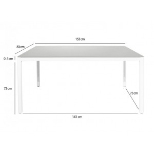 Table de jardin en métal blanc et plateau en verre trempé gris 6 personnes - Vue mesures - MAGUY 346