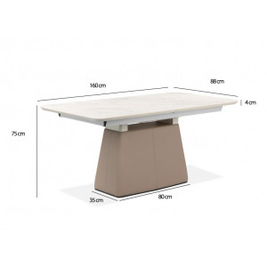 Table extensible 160/205 cm céramique blanc marbré - vue mesures - DENVER