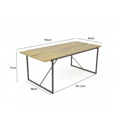 Table 195 cm bois pin massif métal - NORDIK