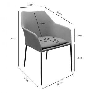 Chaise de jardin grande assise en métal brossé - dimensions - TAHITI