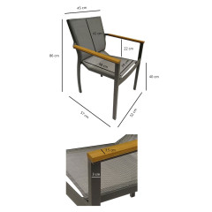 Lot de 2 chaises de jardin en métal & accoudoirs en bois - dimensions - SAMOS