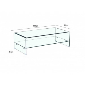 Table basse rectangulaire en verre trempé - vue mesures - BENT